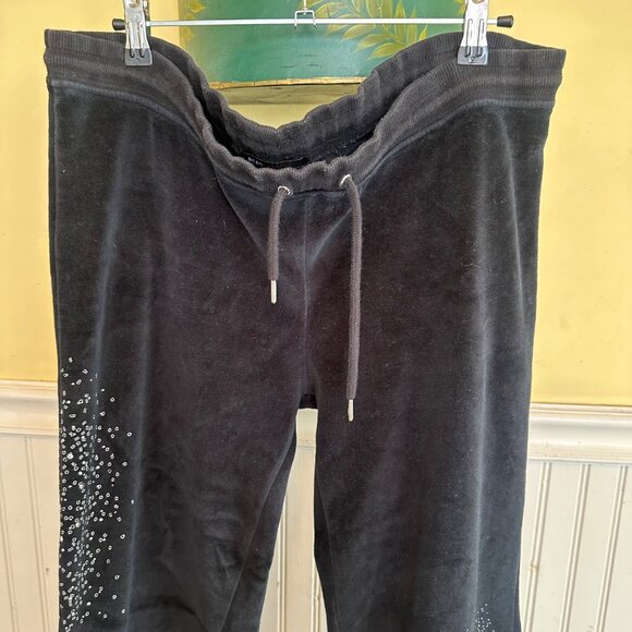 BCBG P XL Black Velour Pants With Rhinestone Embellishments & Drawstring W - Picture 3 of 10